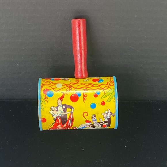 Vintage New Years Noise Maker Tin Litho and Wood Handle - Picture 1 of 9